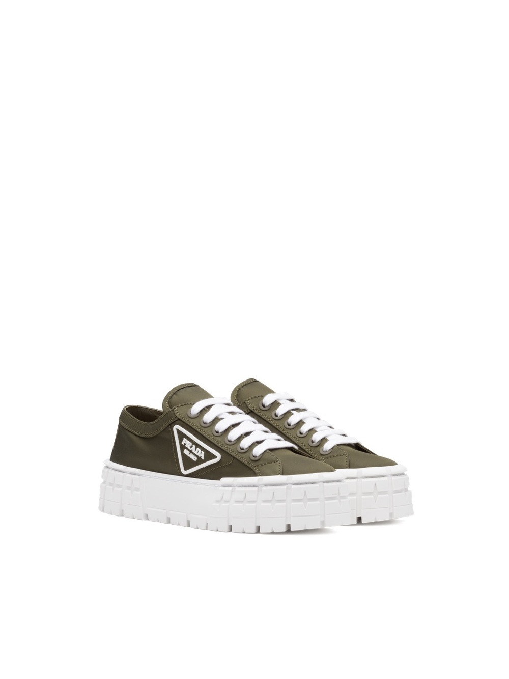 Prada Olive Green Double Wheel Nylon Gabardine Sneakers In Military Green